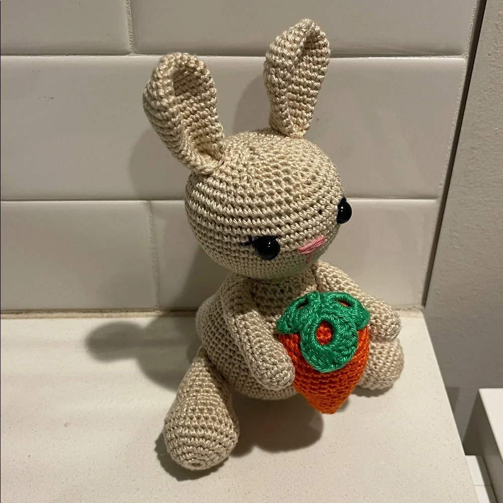 Handcrafted Spring Easter Bunny Rabbit Holiday Decor Amigurui Crochet Carrot - Picture 4 of 10